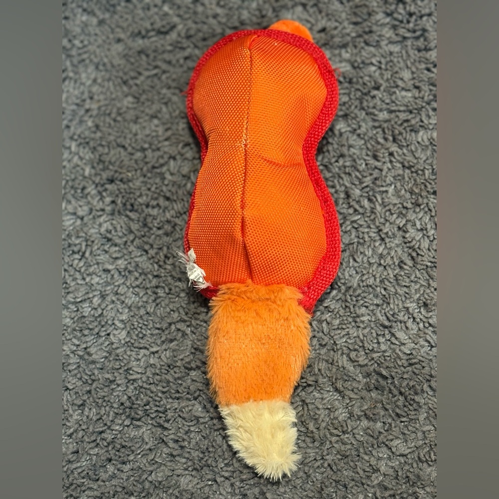 NWOT puffy stiff orange fox dog toy with squeaker in the center - Picture 2 of 2